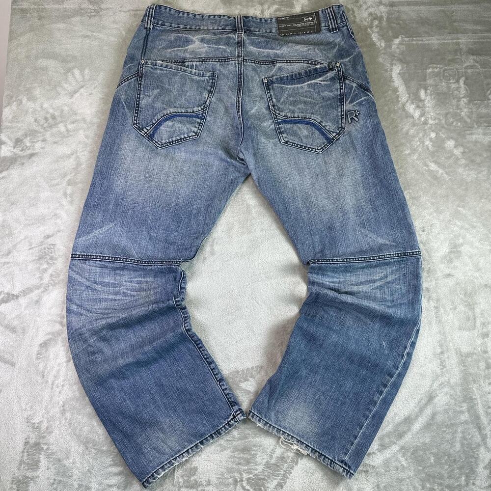 Y2K Rocawear Jeans 38 Denim Baggy Loose Embroidered Hip Hop Whiskered